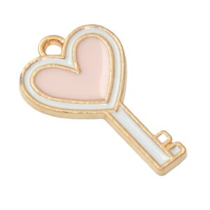 Goudkleurige/witte/roze bedel - sleutel & hart