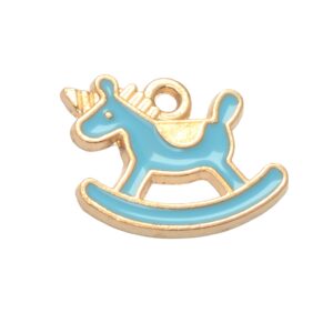 Goudkleurige/blauwe bedel – schommelpaard