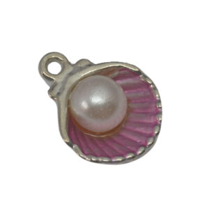 Zilverkleurige/roze bedel - schelp met parel