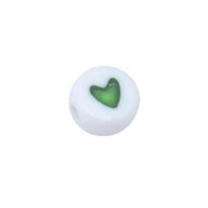 Witte/groene ronde acryl kraal met hart