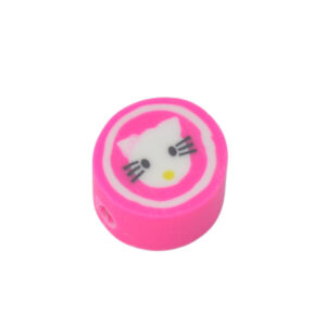 Roze/witte/zwarte/gele ronde polymeer kraal - kat