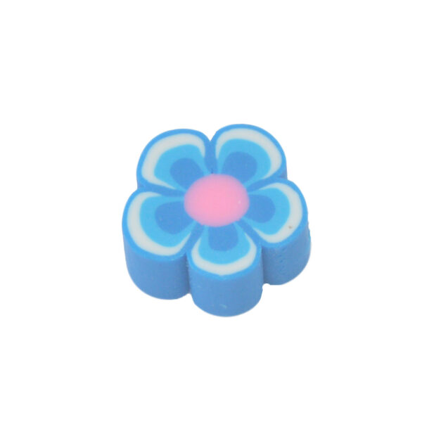 Blauwe/witte/gele polymeer kraal - bloem