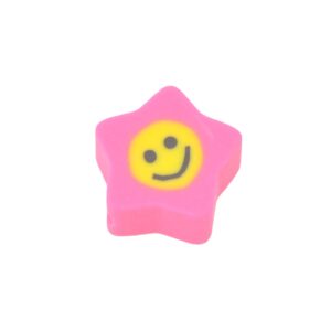 Roze/gele/zwarte polymeer kraal - ster & smiley