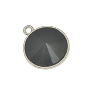 Zilverkleurige/zwarte ronde hanger - glas
