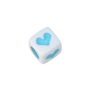 Witte/blauwe vierkante acryl kraal - hart