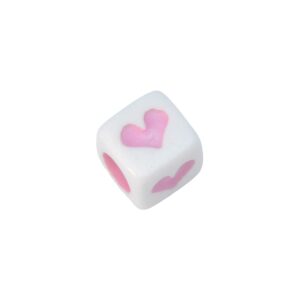 Witte/roze vierkante acryl kraal - hart