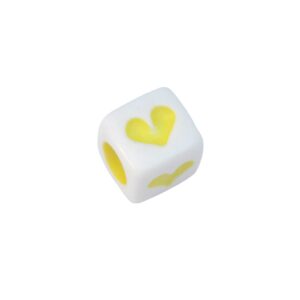 Witte/gele vierkante acryl kraal - hart