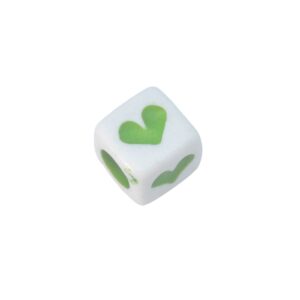 Witte/groene vierkante acryl kraal - hart