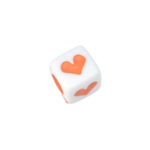 Witte/oranje vierkante acryl kraal - hart