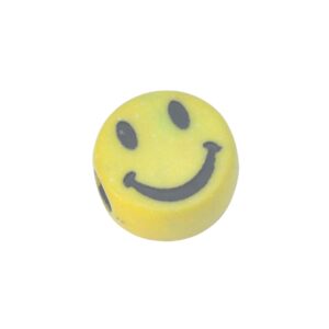 Gele/zwarte ronde acryl kraal - smiley