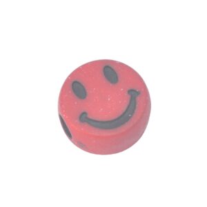 Rode/zwarte ronde acryl kraal - smiley