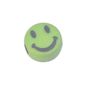Groene/zwarte ronde acryl kraal - smiley