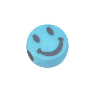 Blauwe/zwarte ronde acryl kraal - smiley