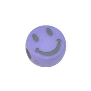 Paarse/zwarte ronde acryl kraal - smiley