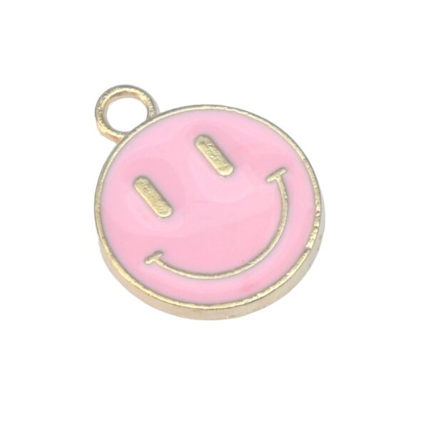 Goudkleurige/roze bedel - smiley