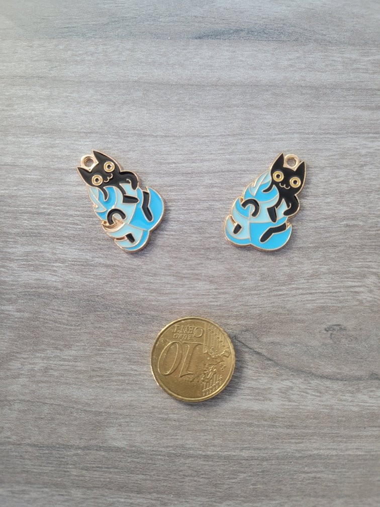 Goudkleurige/zwarte/blauwe hanger - kat