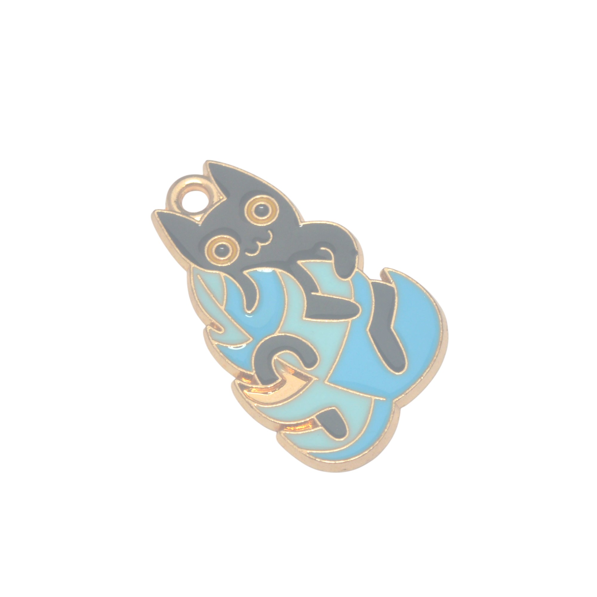 Goudkleurige/zwarte/blauwe hanger - kat