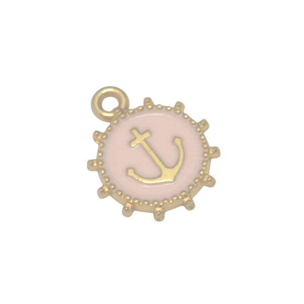 Goudkleurige/roze ronde hanger - anker
