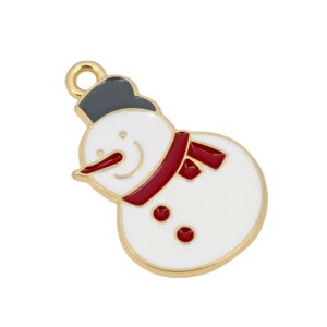 Goudkleurige/rode/zwarte/witte bedel - sneeuwman